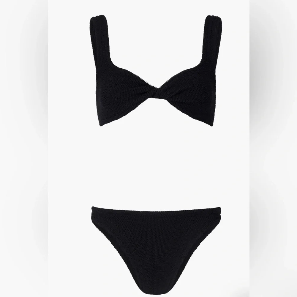Hunza G Juno Crinkle Twist Two-Piece Swimsuit Black OS NWT 270$